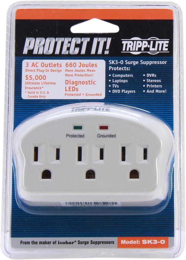 Alt view image 6 of 6 - Tripp Lite SK3-0 3 Outlet Direct Plug-In, 660 Joules Surge Suppressor