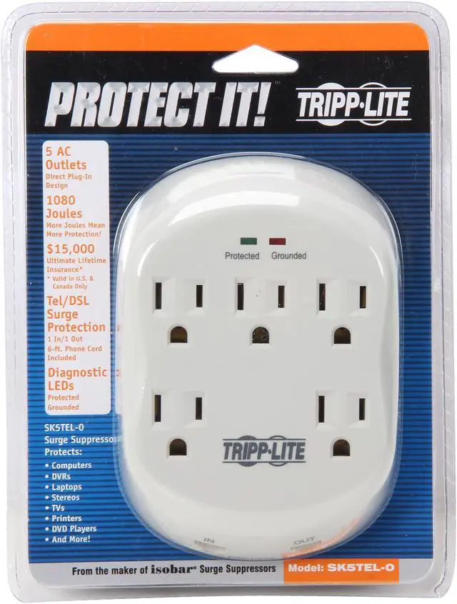 Alt view image 6 of 6 - TRIPP LITE SK5TEL-0 5 Outlets 1080 joules Wallmount Direct Plug-In Protect It! Surge Suppressor
