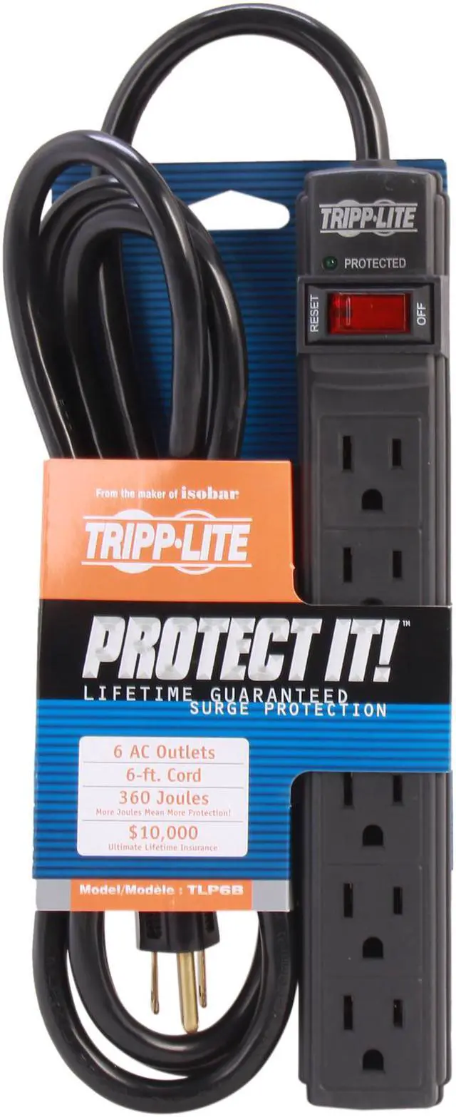 Alt view image 4 of 4 - TRIPP LITE TLP6B 6 Feet 6 Outlets 360 Joules Protect It! Surge Suppressor Black