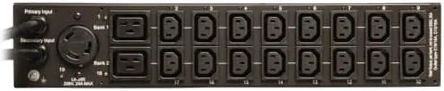 Alt view image 4 of 6 - Tripp Lite 5.76 kWatts Single-Phase ATS / Switched PDU, LX Platform Interface, 208 / 240V (16 x C13, 2 x C19 & 1 x L6-30R) 2 x L6-30P Inputs, 2U Rack-Mount, TAA (PDUMH30HVATNET)