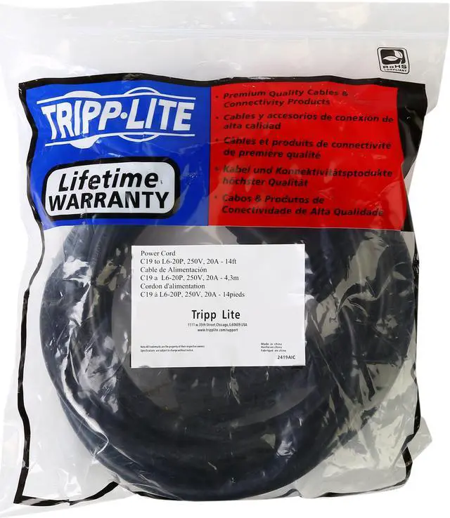 Alt view image 3 of 3 - Tripp Lite Model P040-014 14 ft. 12AWG Heavy Duty Power Cord (IEC-320-C19 to NEMA L6-20P)