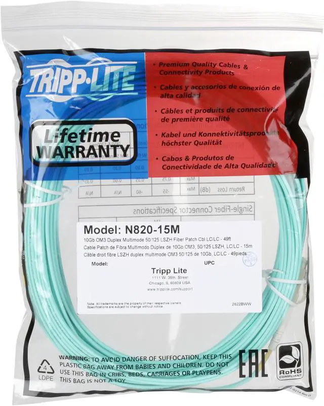 Alt view image 3 of 3 - Tripp Lite N820-15M 50 ft. Aqua Duplex Fiber Patch Cable