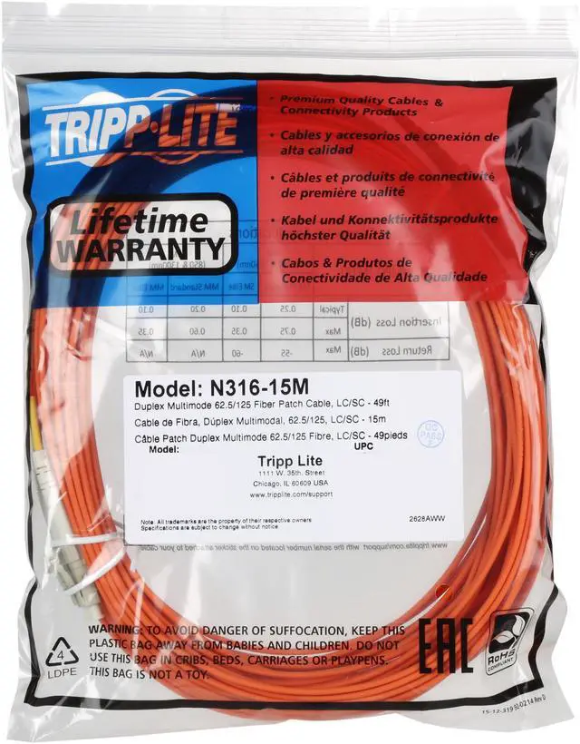 Alt view image 3 of 4 - Tripp Lite N316-15M 50 ft. 15m Duplx Mm 62.5/125-fiber Patch Cbl Lc/sc