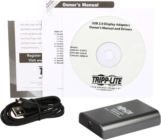 Alt view image 6 of 7 - Tripp Lite USB 2.0 to VGA Dual/Multi-Monitor External Video Graphics Card Adapter, 128 MB SDRAM, 1080p @ 60hz (U244-001-VGA-R)