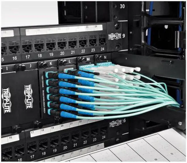 Alt view image 2 of 3 - Tripp Lite 5 Meter MTP / MPO Patch Cable, 24 Fiber, 100GbE Aqua OM3 Plenum