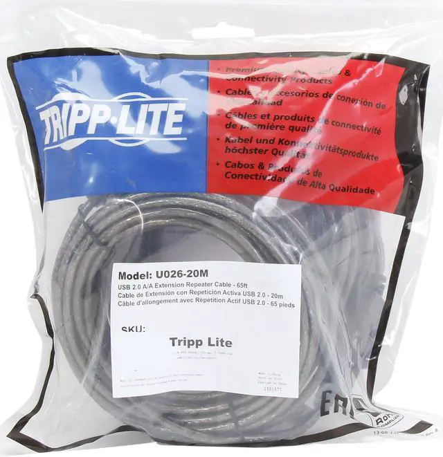 Alt view image 3 of 3 - Tripp Lite USB 2.0 Hi-Speed Active Extension Repeater Cable (M/F), USB Type-A, 20M (65-ft.) (U026-20M)