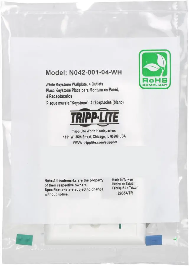 Alt view image 5 of 6 - Tripp Lite N042-001-04-WH White Keystone Faceplate - 4 Ports