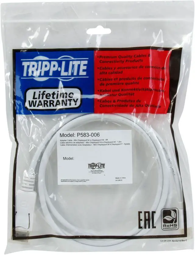Alt view image 3 of 3 - Tripp Lite Model P583-006 Mini Displayport to Displayport Cable Male to Male