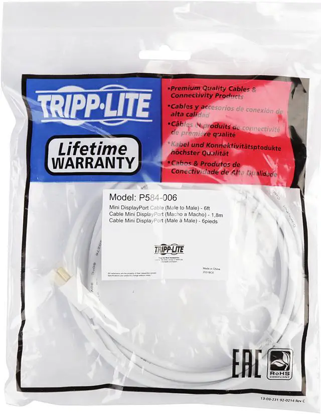 Alt view image 3 of 3 - Tripp Lite Model P584-006 Mini Displayport to Mini Displayport Cable Male to Male
