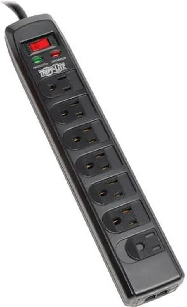Main image of Tripp Lite 7-Outlet Surge Protector Power Strip, 6 Feet Cord, 1440 Joules, Tel/Modem Protection, Safety Covers (TLP706TELC)