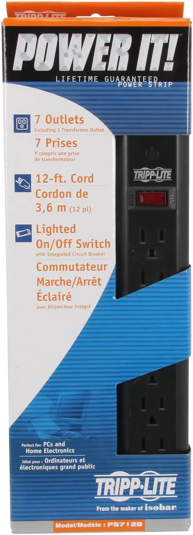Alt view image 5 of 5 - TRIPP LITE POWER IT! PS712B 7 Outlets Power Strip 120V (110-125V) Input Voltage 1800 W Maximum Power 12 ft. Cord Length