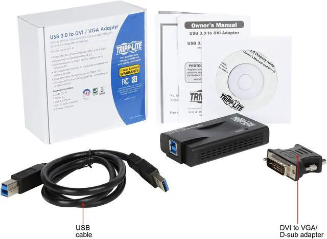 Alt view image 7 of 7 - Tripp Lite U344-001-R USB 3.0 SuperSpeed to VGA-DVI Adapter, 512MB SDRAM – 2048x1152, 1080p