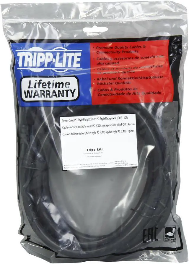 Alt view image 3 of 3 - Tripp Lite Model P036-010 10 ft. 12AWG Heavy Duty Power Cord Blade Server C19 to C20