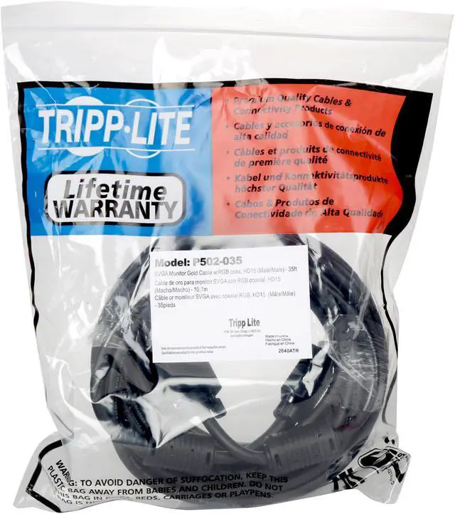 Alt view image 3 of 3 - Tripp Lite P502-035 35 ft. Black SVGA/VGA Monitor Gold Cable with RGB Coax