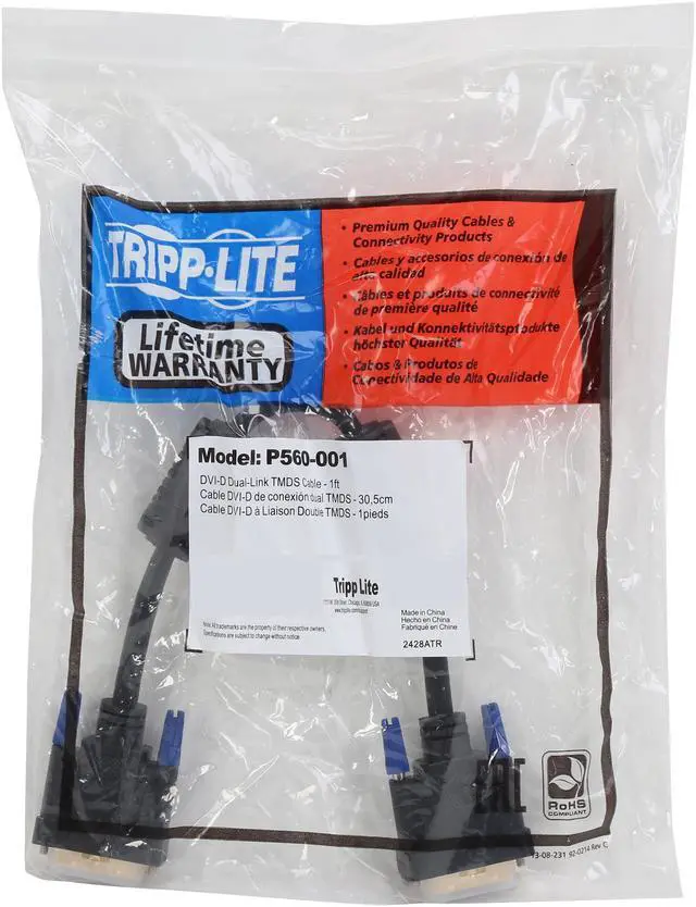Alt view image 3 of 3 - Tripp Lite P560-001 Black & White DVI-D to DVI-D Male to Male Black & White DVI Dual Link TMDS Cable