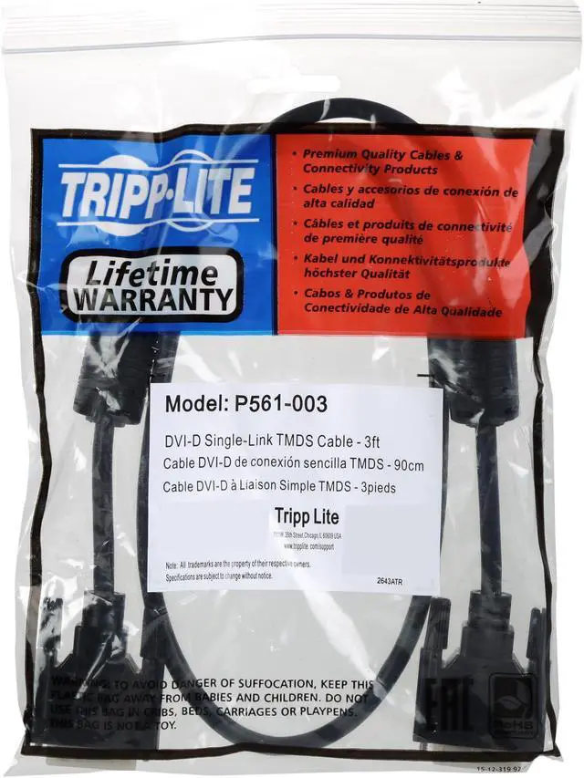 Alt view image 3 of 3 - Tripp Lite P561-003 Black DVI-D to DVI-D Male to Male Black & White DVI Single Link TMDS Cable