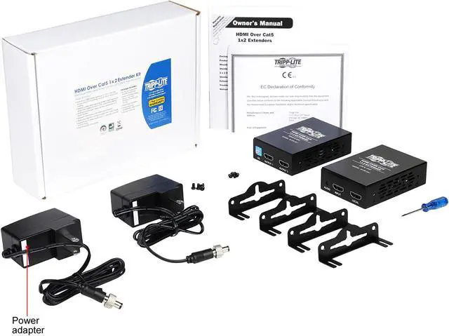 Alt view image 7 of 6 - Tripp Lite 1 x 2 HDMI over Cat5/Cat6 Extender Kit, Transmitter and Receiver, 1080p @ 60 Hz, Up to 200-ft. (B126-2A1)