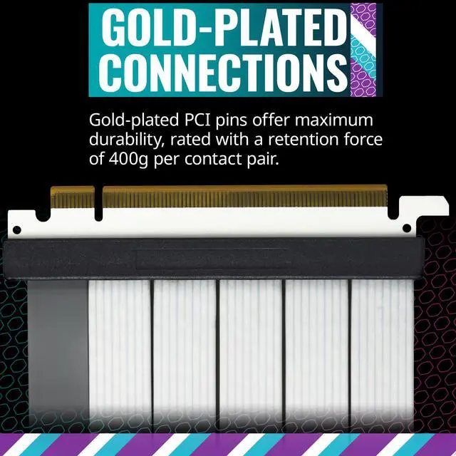 Alt view image 6 of 11 - Cooler Master MasterAccessory Riser Cable PCIe 4.0 x16 300mm V2 White, PCIe 4.0 | Older Compatible, EMI shielded 30 AWG, TPE Cable Sleeves, Protective ABS Casing for GPU Card (MCA-U002R-WPCI40-300)