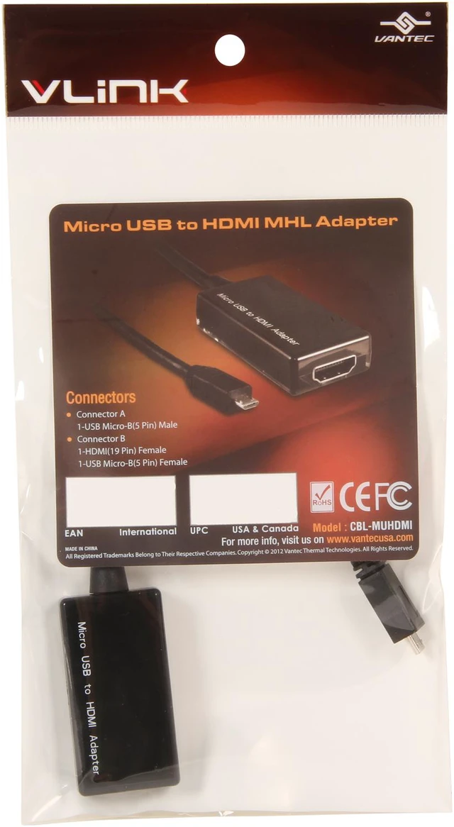 Alt view image 3 of 3 - VANTEC CBL-MUHDMI Micro USB to HDMI MHL Adapter