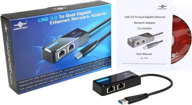 Alt view image 4 of 4 - VANTEC CB-U320GNA USB 3.0 To Dual Gigabit Ethernet Network Adapter
