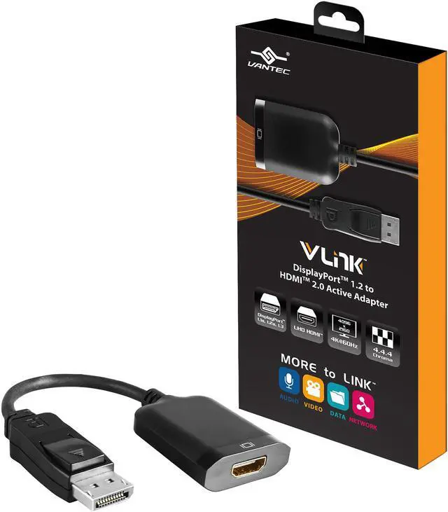 Alt view image 3 of 3 - Vantec VLink CB-HD20DP12 DisplayPort 1.2 to HDMI 2.0 UHD 4K@60 Hz Active Adapter
