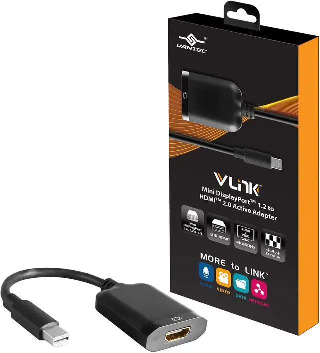 Alt view image 3 of 3 - Vantec VLink CB-HD20MDP12 Mini DisplayPort 1.2 to HDMI 2.0 UHD 4K@60Hz Active Adapter