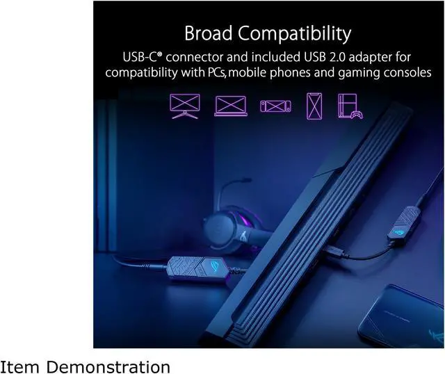 Alt view image 6 of 6 - ASUS ROG Clavis USB-C Gaming DAC (ESS 9281 QUAD DAC amplifier, AI Noise-Canceling Mic, MQA Rendering, Aura Sync RGB, Compatible with PC, mobile, PlayStation 5, and Switch)