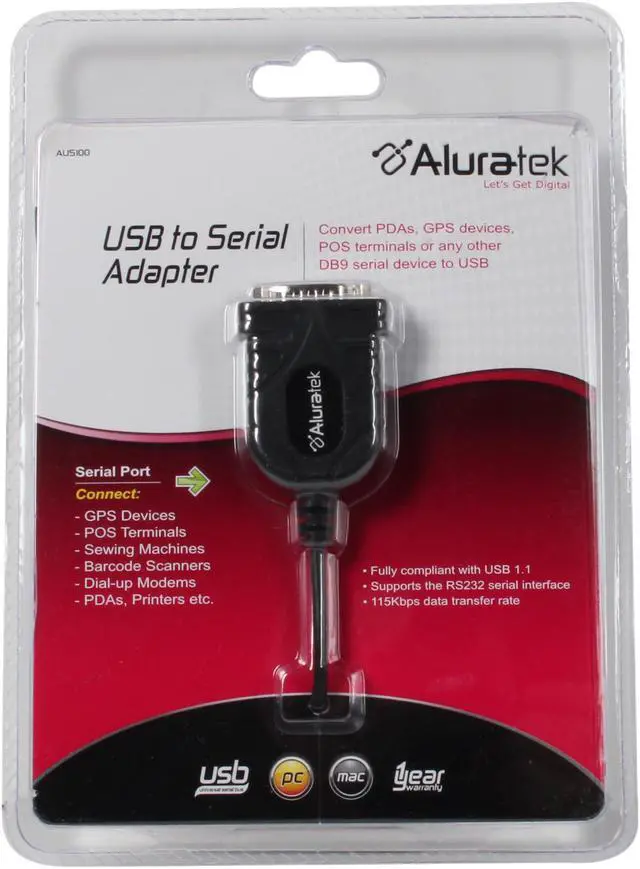 Alt view image 3 of 3 - Aluratek USB to Serial DB9 RS232 Cable AUS100