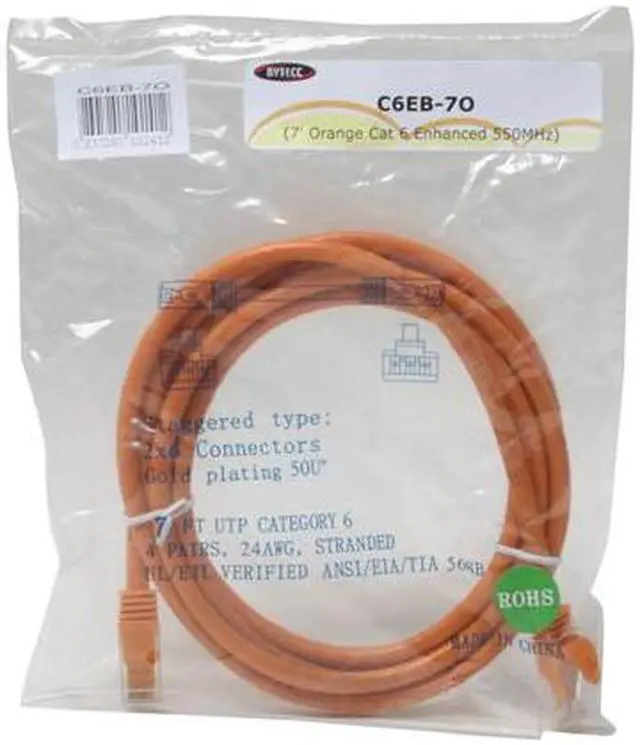 Alt view image 2 of 2 - BYTECC C6EB-7O 7 ft. Cat 6 Orange Enhanced 550MHz Patch Cable