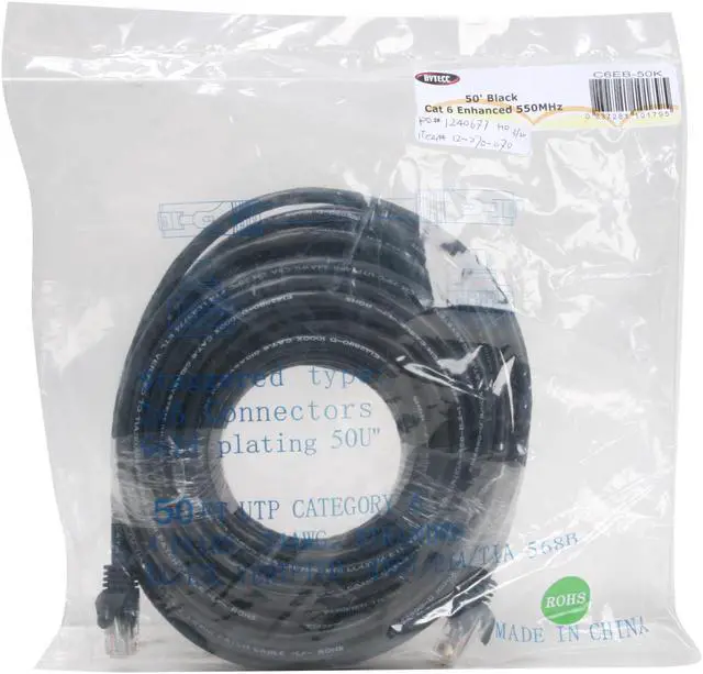Alt view image 2 of 2 - BYTECC C6EB-50K 50 ft. Cat 6 Black Enhanced 550MHz Patch Cables