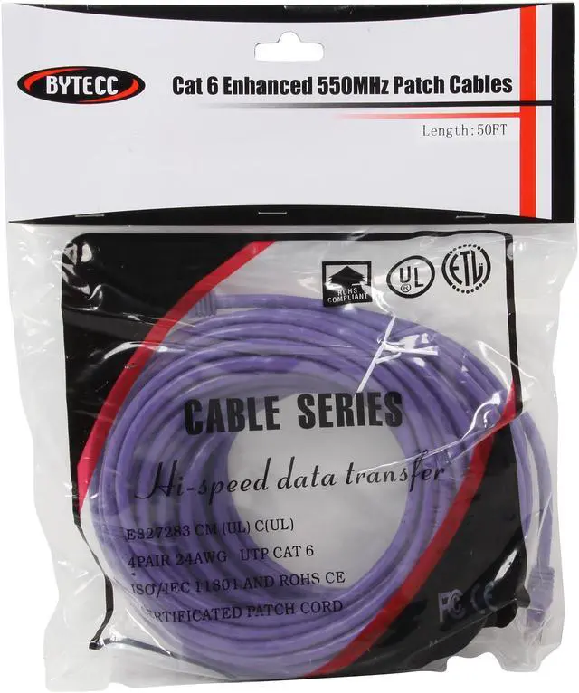 Alt view image 3 of 3 - BYTECC C6EB-50P 50 ft. Cat 6 Purple Enhanced 550MHz Patch Cables