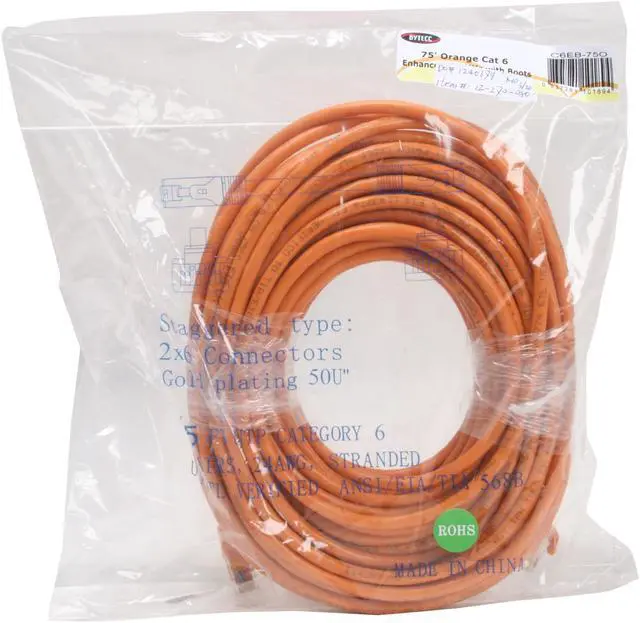 Alt view image 2 of 2 - BYTECC C6EB-75O 75 ft. Cat 6 Orange Enhanced 550MHz Patch Cables
