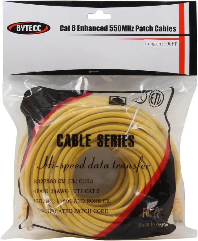 Alt view image 3 of 3 - BYTECC C6EB-100Y 100 ft. Cat 6 Yellow Enhanced 550MHz Patch Cables