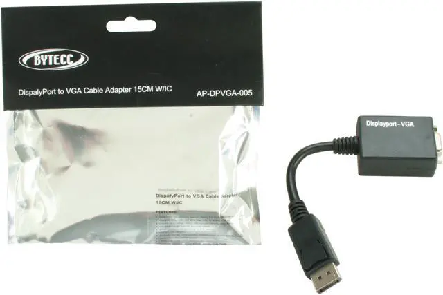 Alt view image 4 of 4 - BYTECC DP-VGA005MF DisplayPort to VGA Female Cable Adaptor 0.5ft (6") w/IC