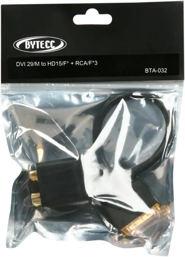Alt view image 3 of 3 - BYTECC BTA-32 VGA(HD15) Female with Nuts & 3 RCA Female to DVI-I(Dual link) Male Adaptor