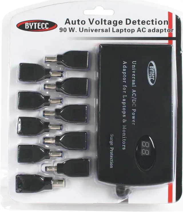 Alt view image 7 of 7 - BYTECC SLIM-90LCD Auto Voltage Detection 90W Universal Laptop AC Power Adaptor w/ USB 5V Charge port