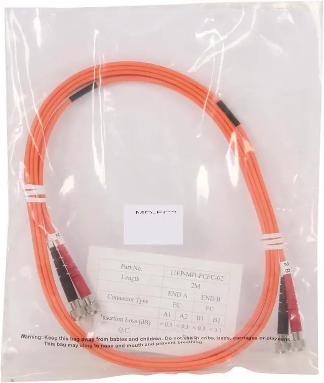 Alt view image 3 of 3 - BYTECC MD-FC2 2m FC to FC Duplex (2 Strand) Cable, Multi Mode 62.5/125 Standard Zipcore Male to Male - OEM
