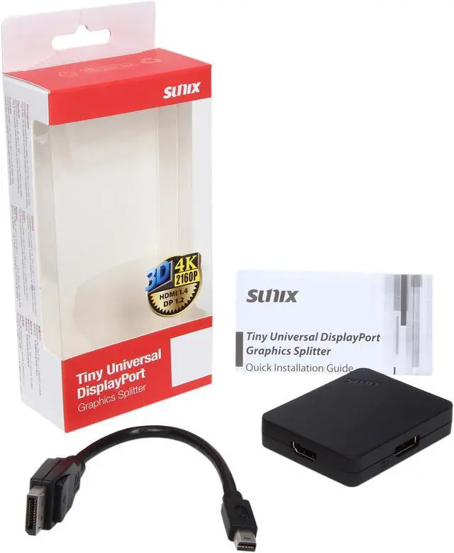 Alt view image 6 of 6 - SUNIX DPU3000-D3 3 Ports DisplayPort Graphics Splitter Adapter with miniDP to DP Cable