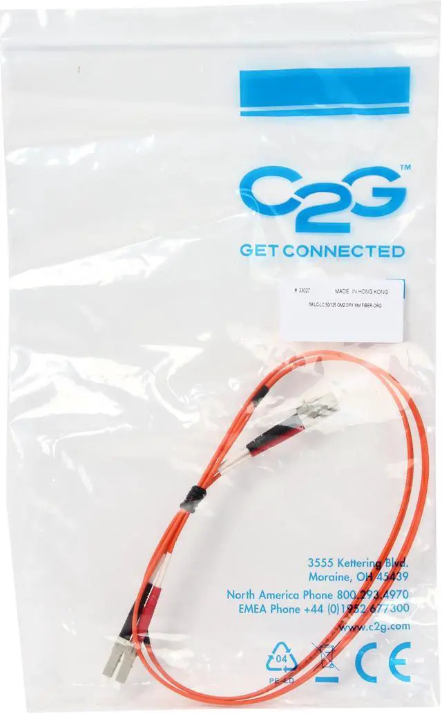 Alt view image 3 of 3 - C2G 33027 OM2 Fiber Optic Cable - LC-LC 50/125 Duplex Multimode PVC Fiber Cable, Orange (3.3 Feet, 1 Meter)