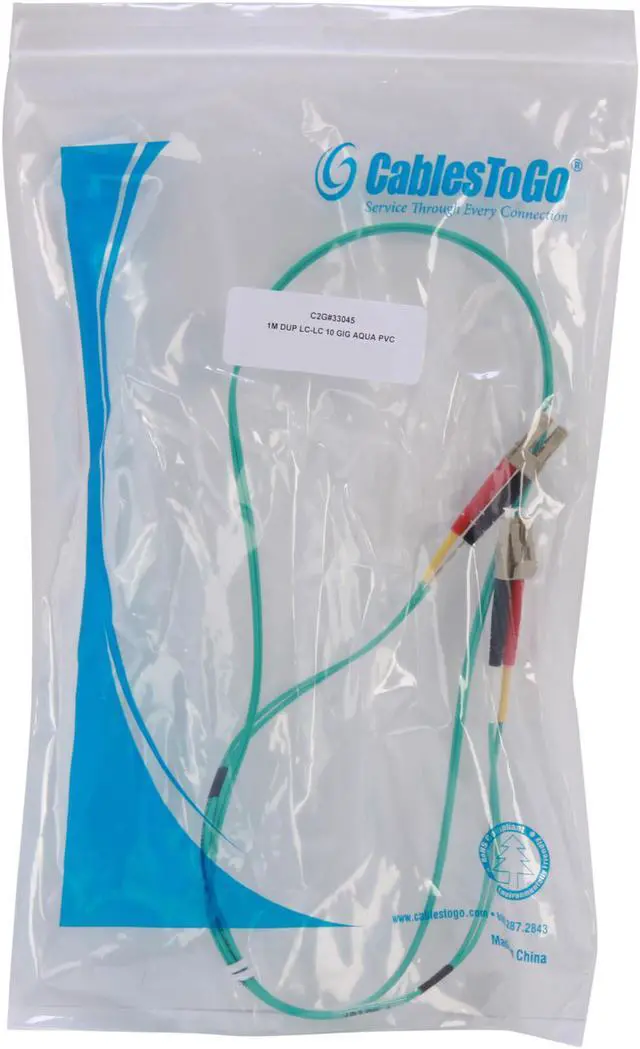 Alt view image 3 of 3 - C2G 33045 OM3 Fiber Optic Cable - LC-LC 10Gb 50/125 Duplex Multimode PVC Fiber Cable, Aqua (3.3 Feet, 1 Meter)