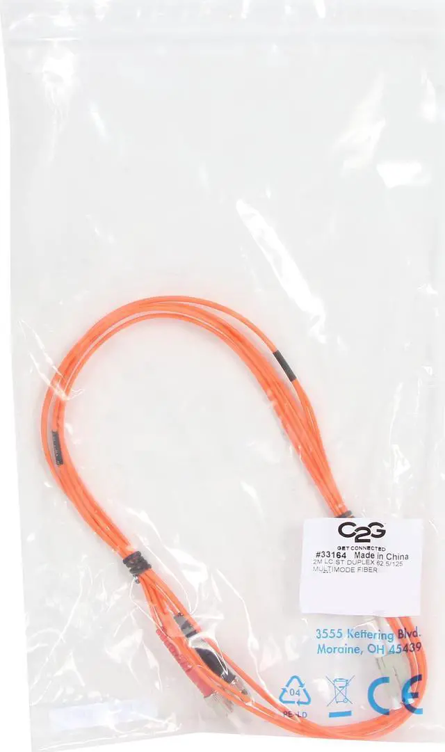 Alt view image 3 of 3 - C2G 33164 OM1 Fiber Optic Cable - LC-ST 62.5/125 Duplex Multimode PVC Fiber Cable, Orange (6.6 Feet, 2 Meters)