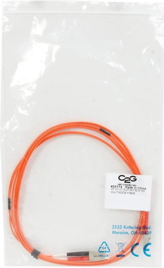 Alt view image 3 of 3 - C2G 33173 OM1 Fiber Optic Cable - LC-LC 62.5/125 Duplex Multimode PVC Fiber Cable, Orange (6.6 Feet, 2 Meters)
