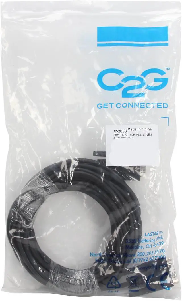Alt view image 3 of 3 - C2G 52033 DB9 M/F Serial RS232 Extension Cable, Black (25 Feet, 7.62 Meters)