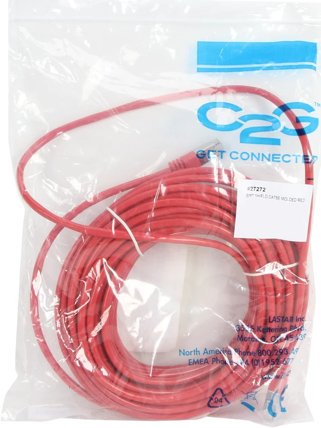 Alt view image 3 of 3 - C2G 27272 50 ft. Cat 5E Red Shielded Molded Patch Cable