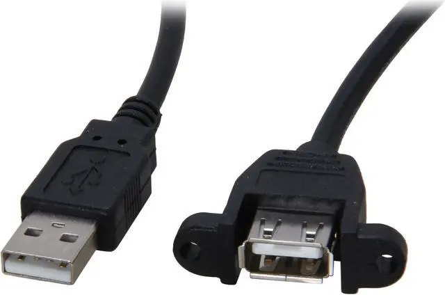 Main image of C2G 28063 Panel-Mount USB 2.0 A Male to A Female Cable, Black (2 Feet, 0.60 Meters)
