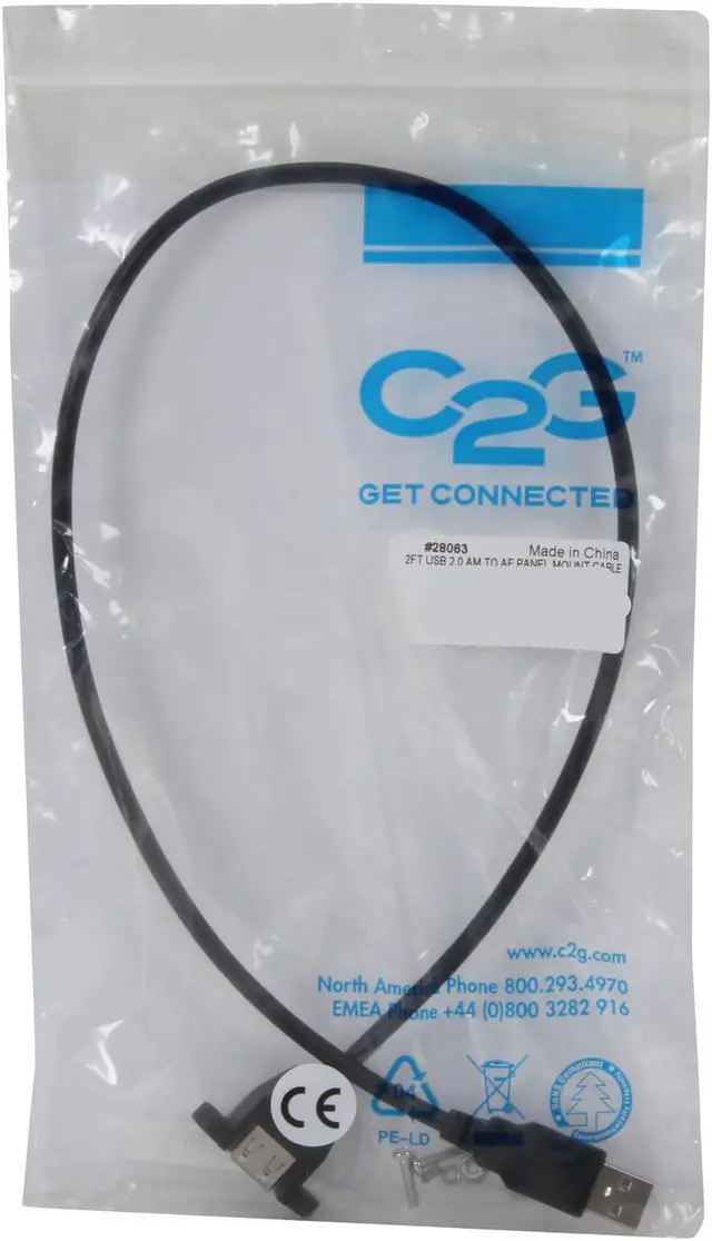 Alt view image 3 of 3 - C2G 28063 Panel-Mount USB 2.0 A Male to A Female Cable, Black (2 Feet, 0.60 Meters)