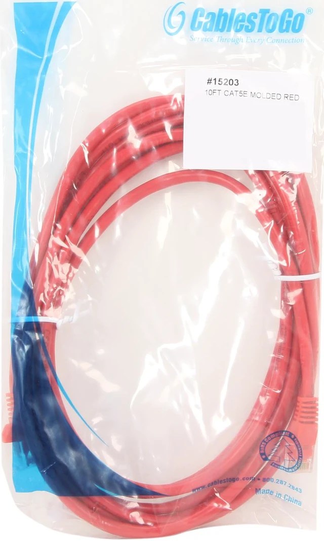 Alt view image 3 of 3 - C2G 15203 Cat5e Cable - Snagless Unshielded Ethernet Network Patch Cable, Red (10 Feet, 3.04 Meters)