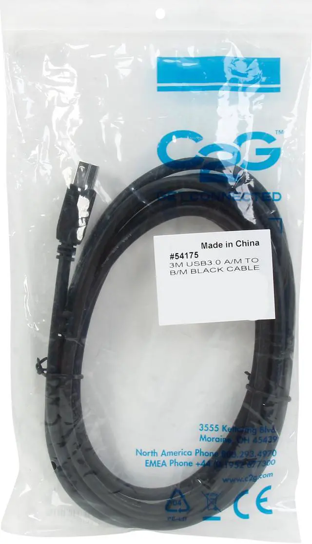 Alt view image 3 of 3 - C2G 54175 USB Cable - USB 3.0 A Male to B Male Cable for Printers, Scanners, Brother, Canon, Dell, Epson, HP and more, Black (9.8 Feet, 3 Meters)