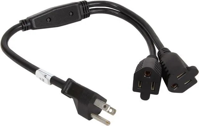 Alt view image 2 of 3 - C2G 29802 16 AWG 1-to-2 Power Cord Splitter (NEMA 5-15P to 2 NEMA 5-15R) TAA Compliant, Black (18 Inch)