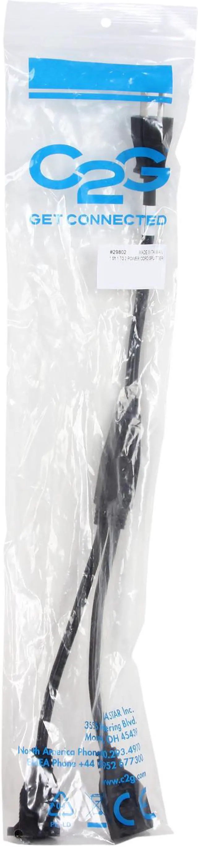 Alt view image 3 of 3 - C2G 29802 16 AWG 1-to-2 Power Cord Splitter (NEMA 5-15P to 2 NEMA 5-15R) TAA Compliant, Black (18 Inch)